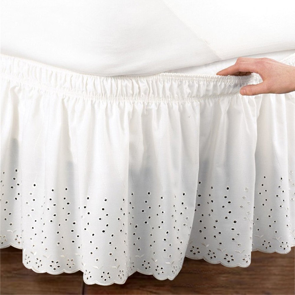 Details about   Wrap Around Bed Skirt Easy Fit Elastic Three Fabric Sides Cotton Ivory Solid 
