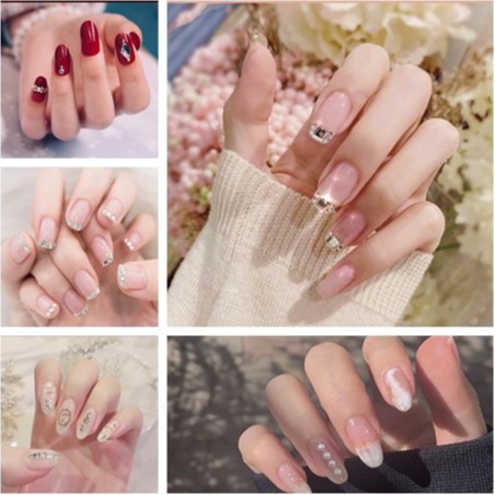 French Fake Nails Diamond Inlaid Fake Nails Z Diamond High End Series Square Head Small Diamond Glitter Shell Japanese Pearl Milk White Shopee Philippines