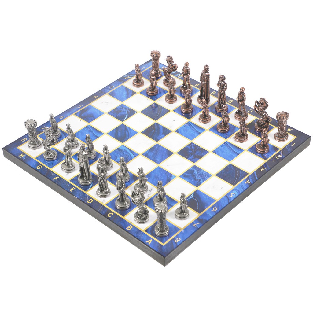 Luxury Metal Chess Set Chrome Plated Byzantine Army Bronze Blue ...