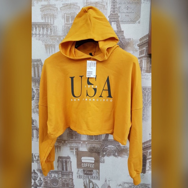 h&m yellow cropped hoodie