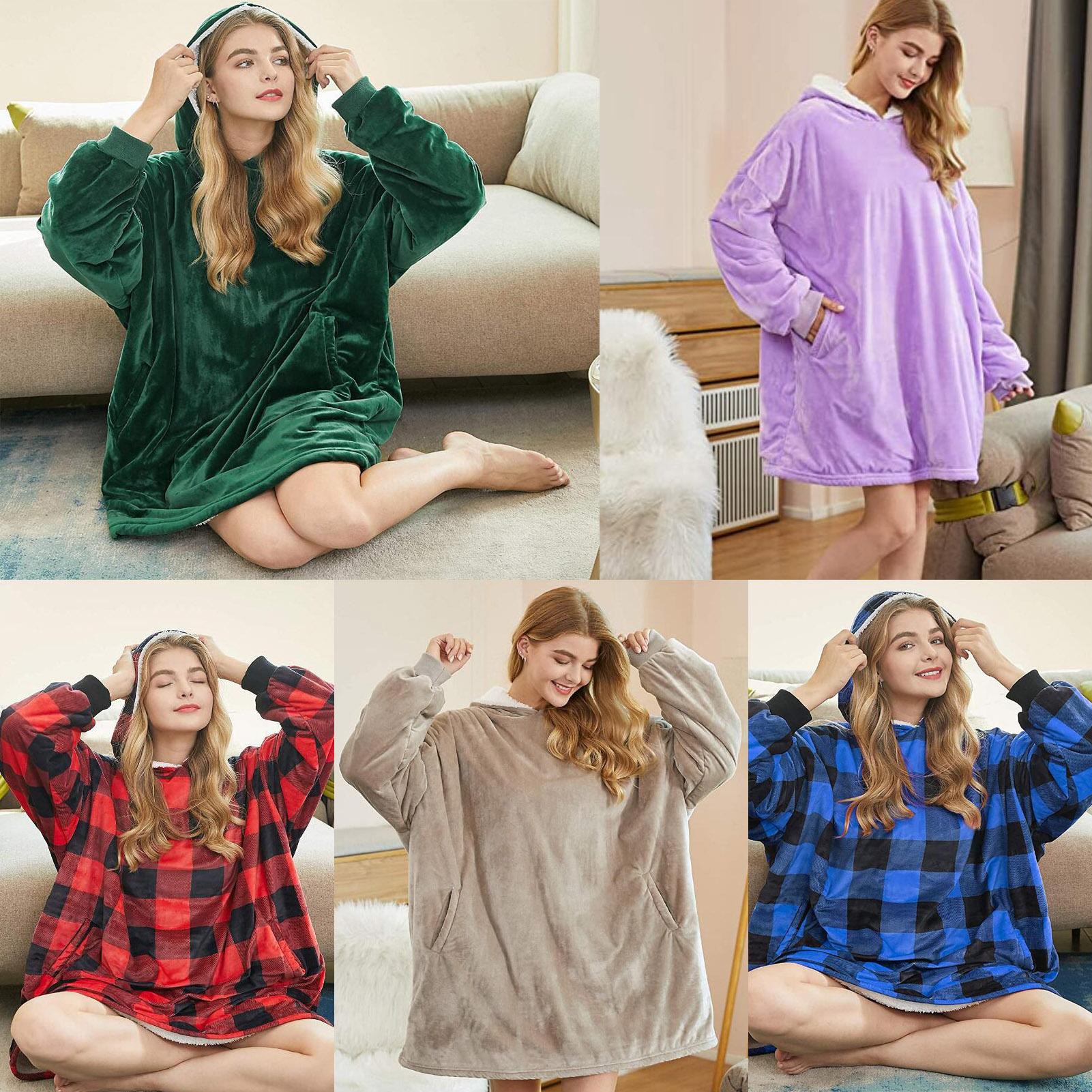 Fleece Blanket With Sleeves Wearable Hooded Pockets Blanket Shopee Philippines