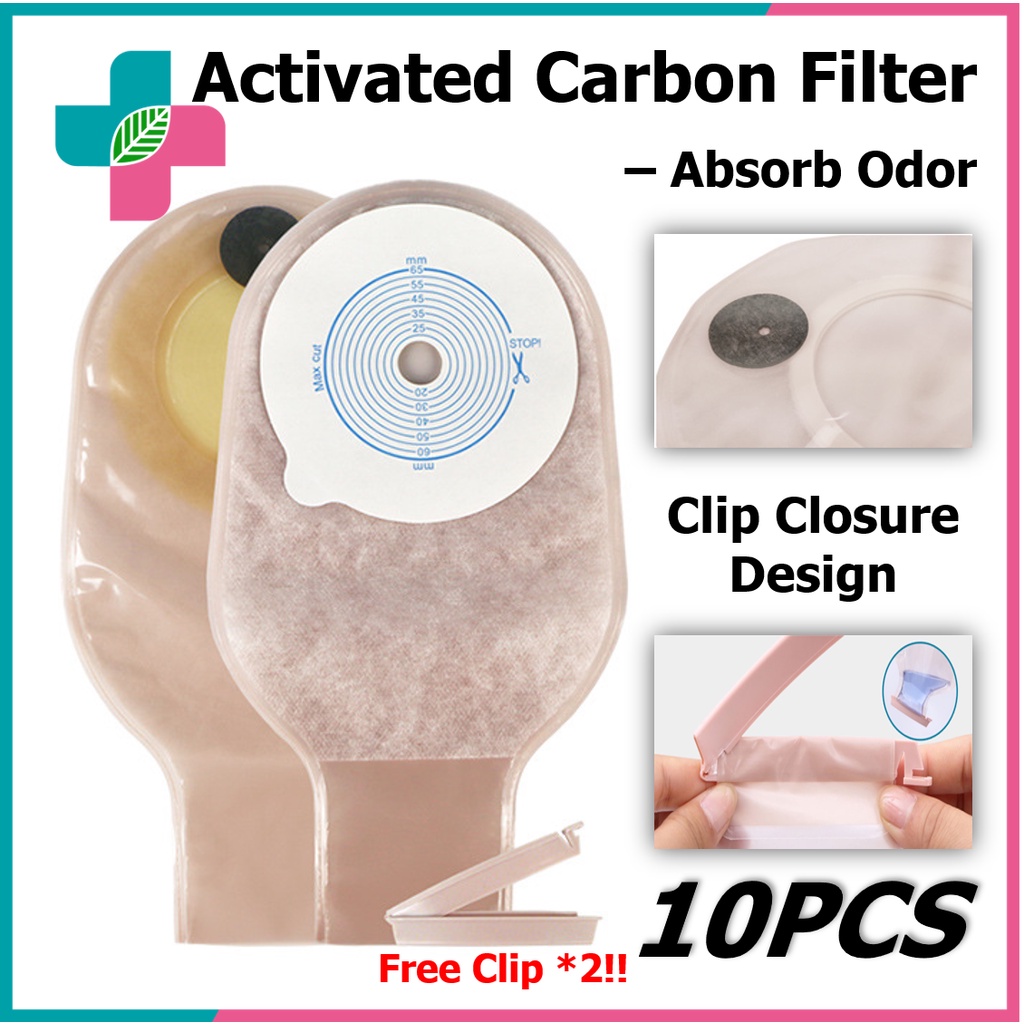 10pcs Clipon Ostomy Bag 2065mm Activated Carbon Filtration Colostomy