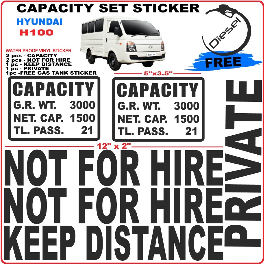 HYUNDAI H100 CAPACITY STICKER SET NOT FOR HIRE / KEEP DISTANCE