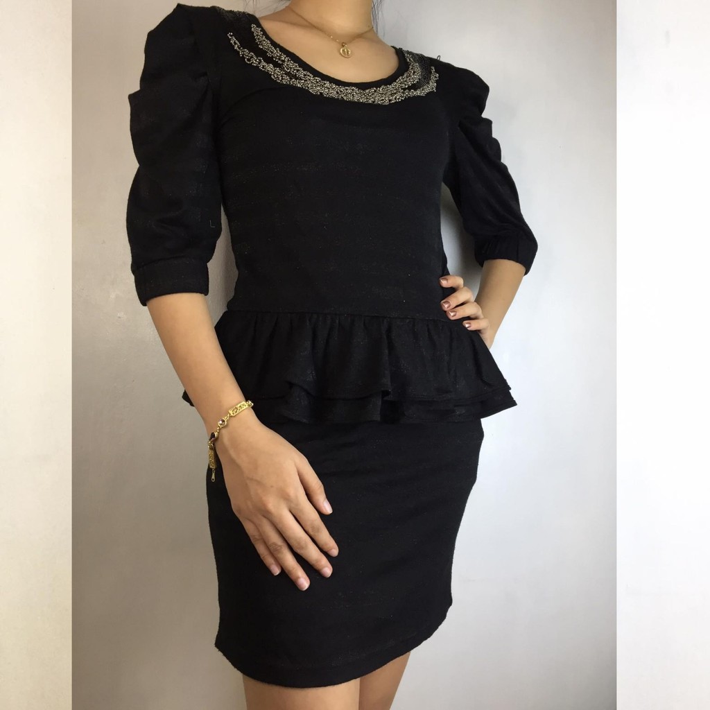 long sleeve black peplum dress