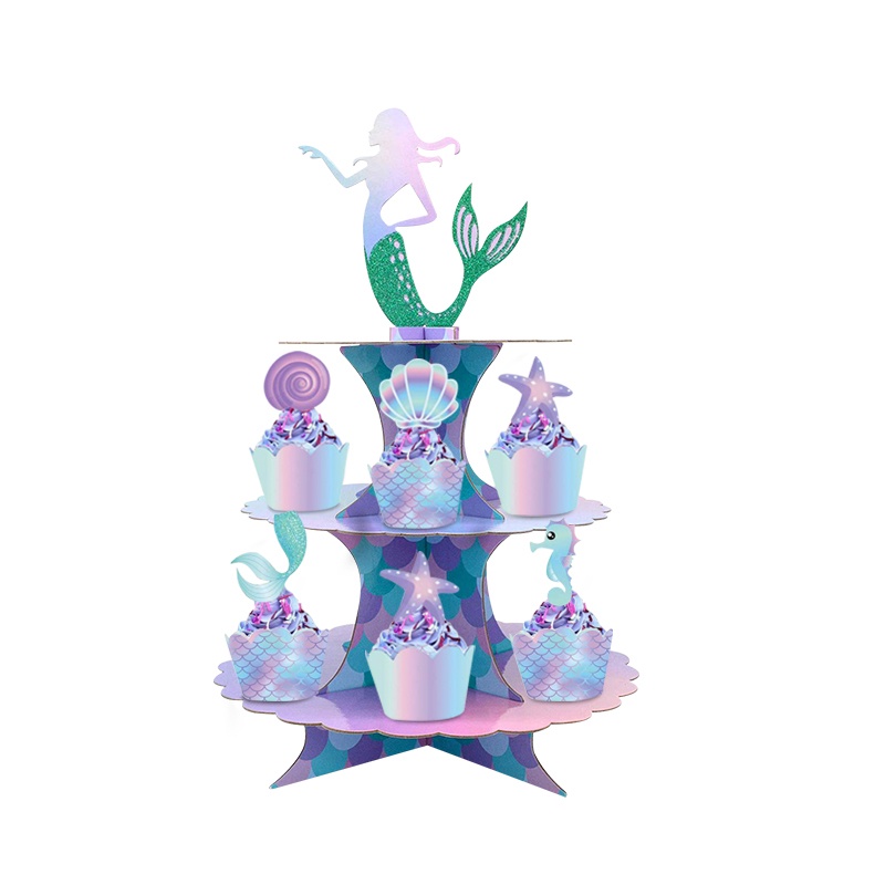 Mermaid Three-layer Cake Rack Golden Powder Green Powder Dessert Rack Birthday Party Decor Needs Decoration