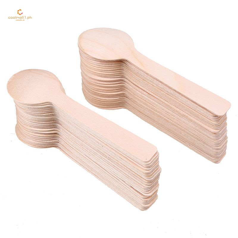100Pcs Disposable Wooden Spoon Mini Ice Cream Spoon Wood Wes Shopee