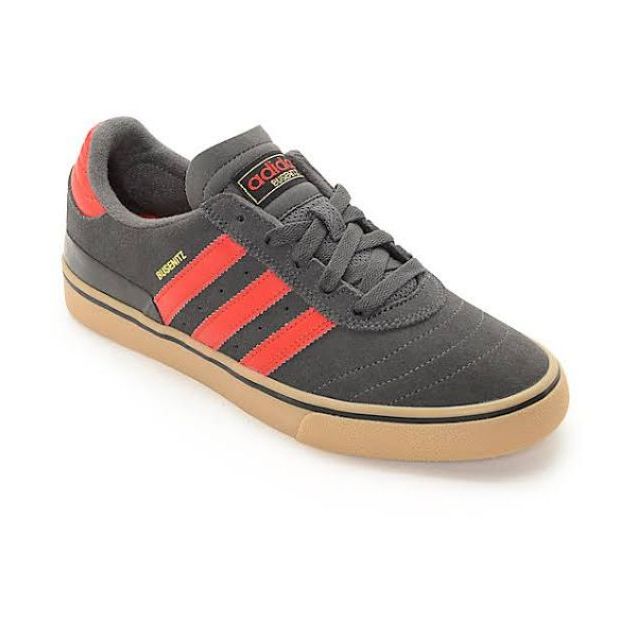 grey and red adidas shoes