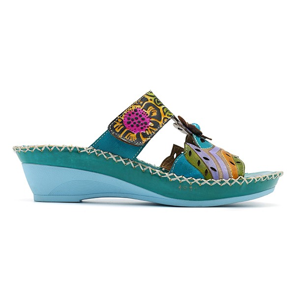 socofy bohemian leather adjustable hook loop printing forest sandals