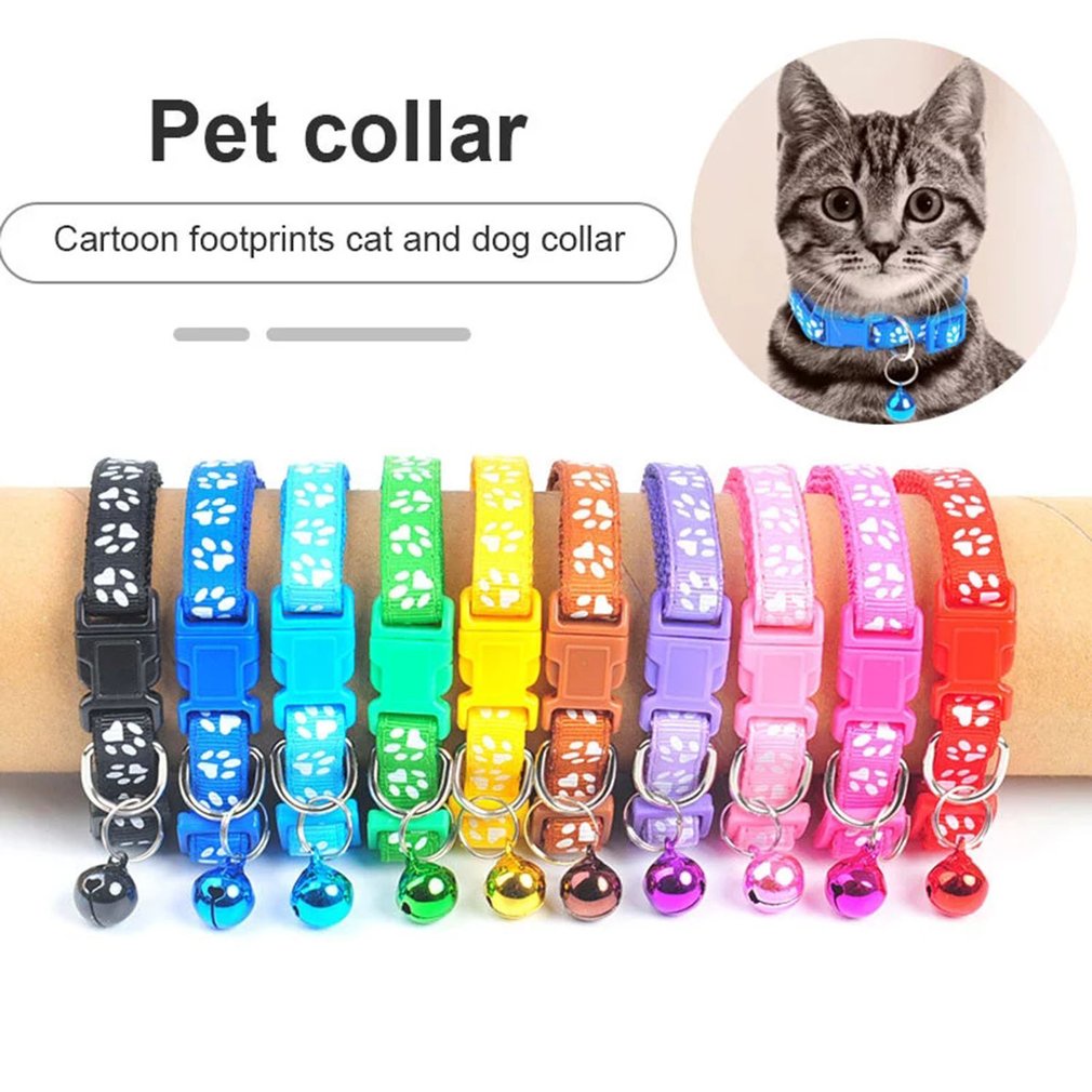 pet collar cat collar paw print adjustable collar small dog dollar bell ...