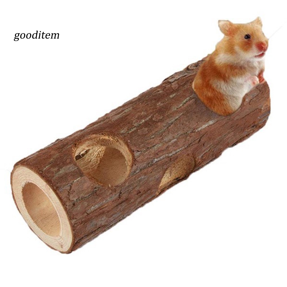 GDTM_Pet Hamsters Mouses Wood Tunnel Tube Hollow Tree Trunk Teeth Grinding Chew Toy #1