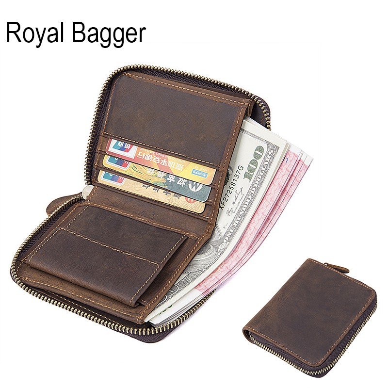 VtrJ Royal Bagger Zipper Wallets For Men Italy Crazy Horse Leather RFID ...