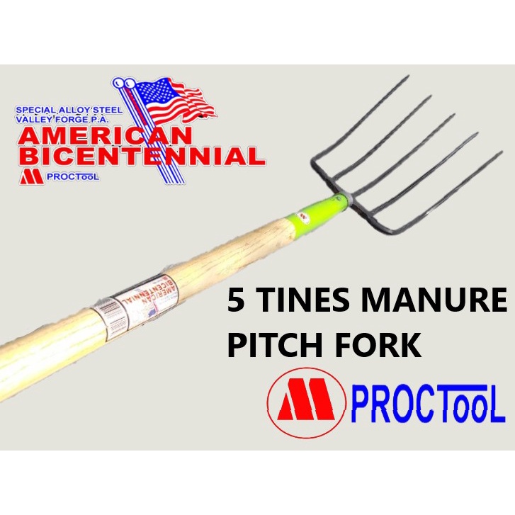 AMERICAN BICENTENNIAL 5 TINES MANURE PITCH FORK ( 5 TEETH HAY FORK