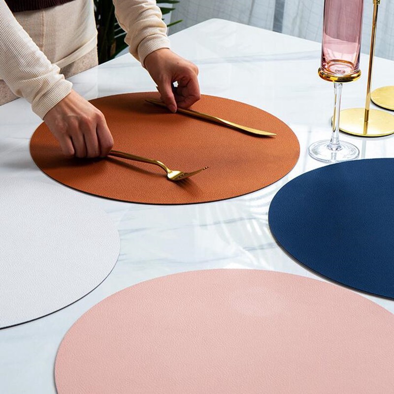 Round Dining Table Mat, Faux Leather Placemats Round