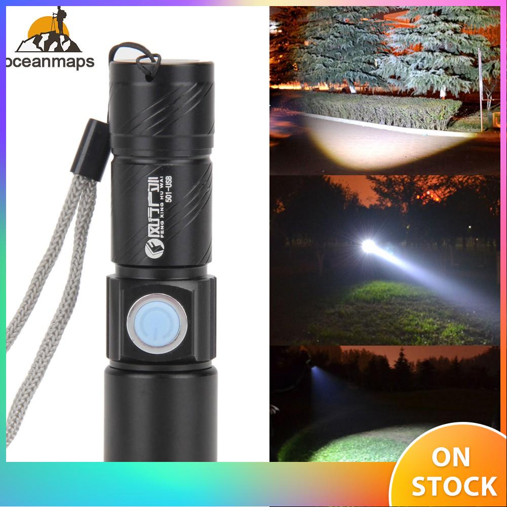 800LM LED Torch Zoomable USB Rechargeable Flashlight Torch Shopee