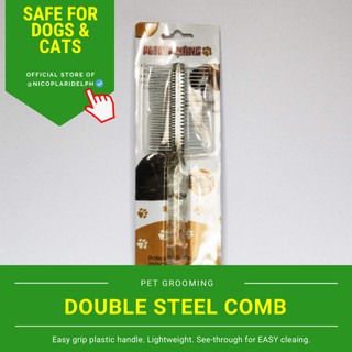 Double Sided Wide and Fine Tooth Steel Comb with Plastic Handle for Dogs and Cats