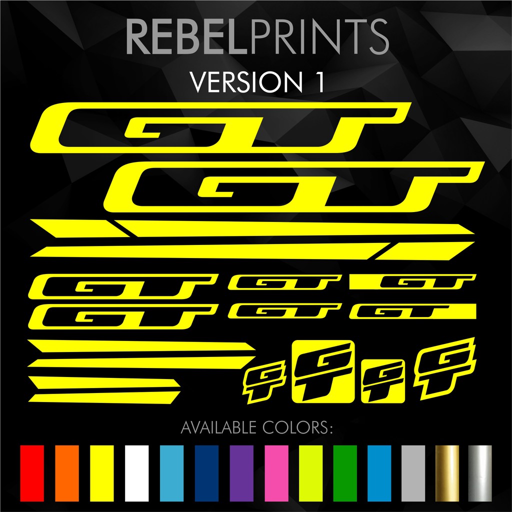 GT Bike Frame Sticker Decals Vinyl for Mountain Bike and Road Bike and