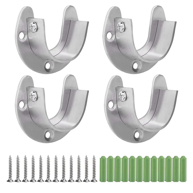 4 Pcs Stainless Steel Hanging Rod Bracket U Shaped Curtain Rod Bracket