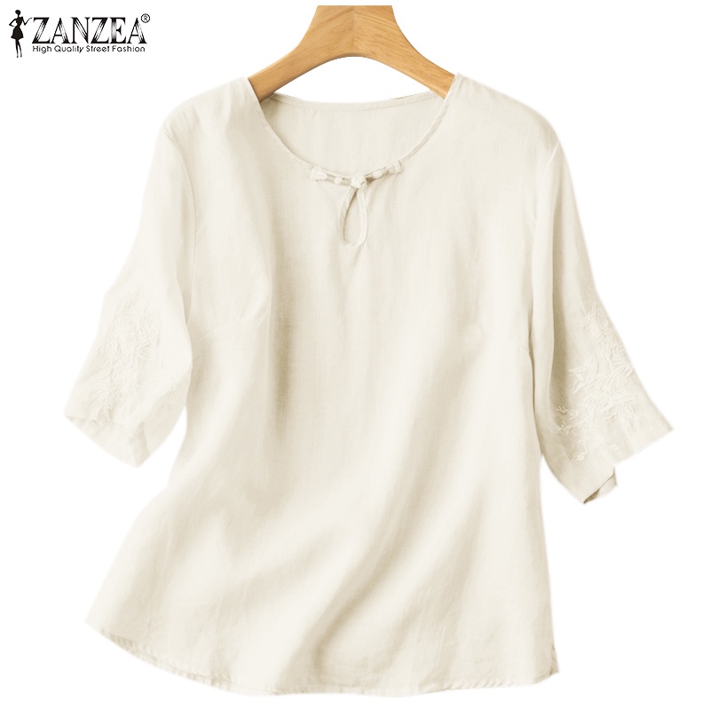 ZANZEA Women Half Sleeved Holiday Oversized Loose Cotton Shirts ...