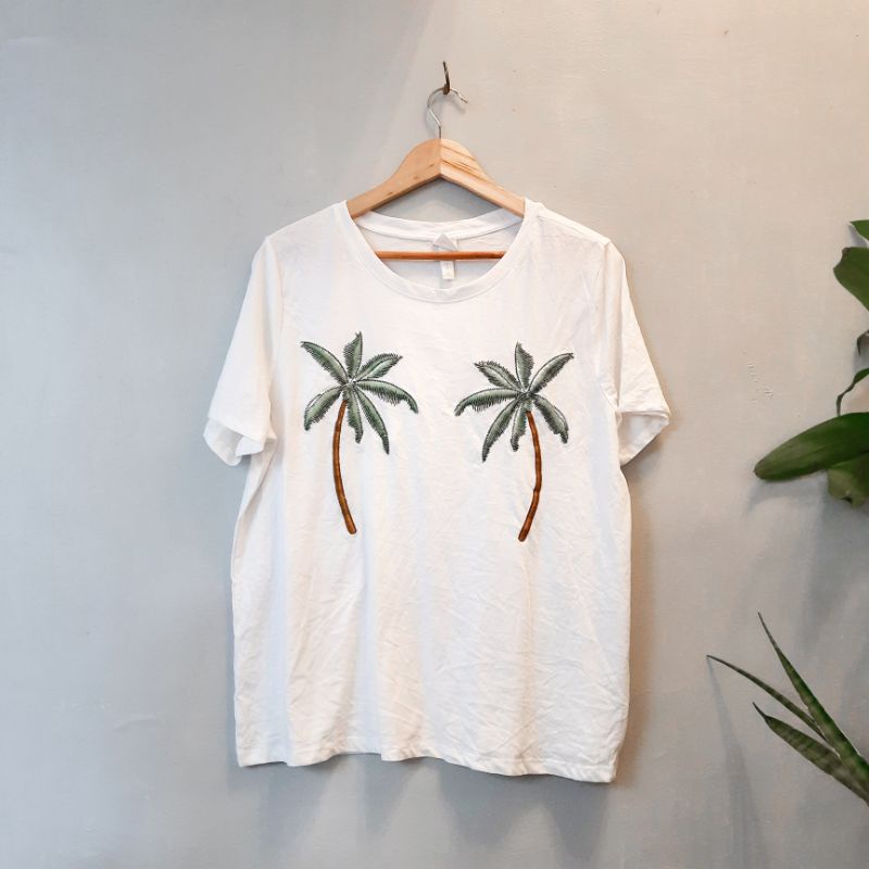OVERRUN H&M EMBROIDERED PALM TREE WOMEN'S T-SHIRT | Shopee Philippines