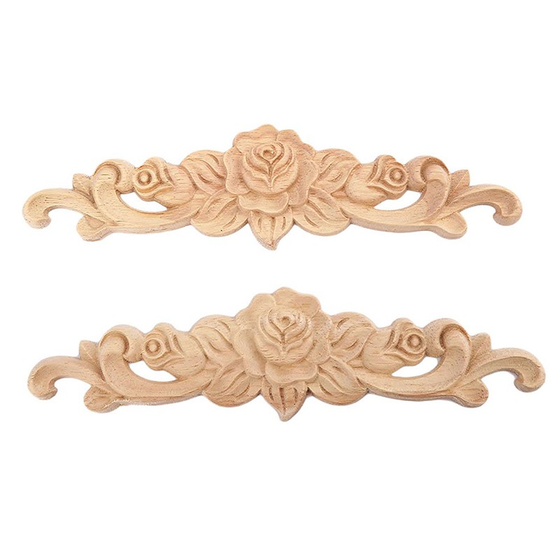 2pcs 20 5cm Wood Carved Long Onlay Applique Unpainted Rose Flower