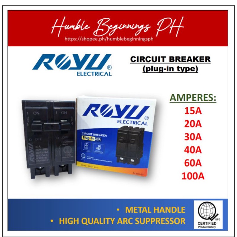 ROYU Circuit Breaker Plug in Type Mechanical Lug Terminal 2 Pole 15A ...