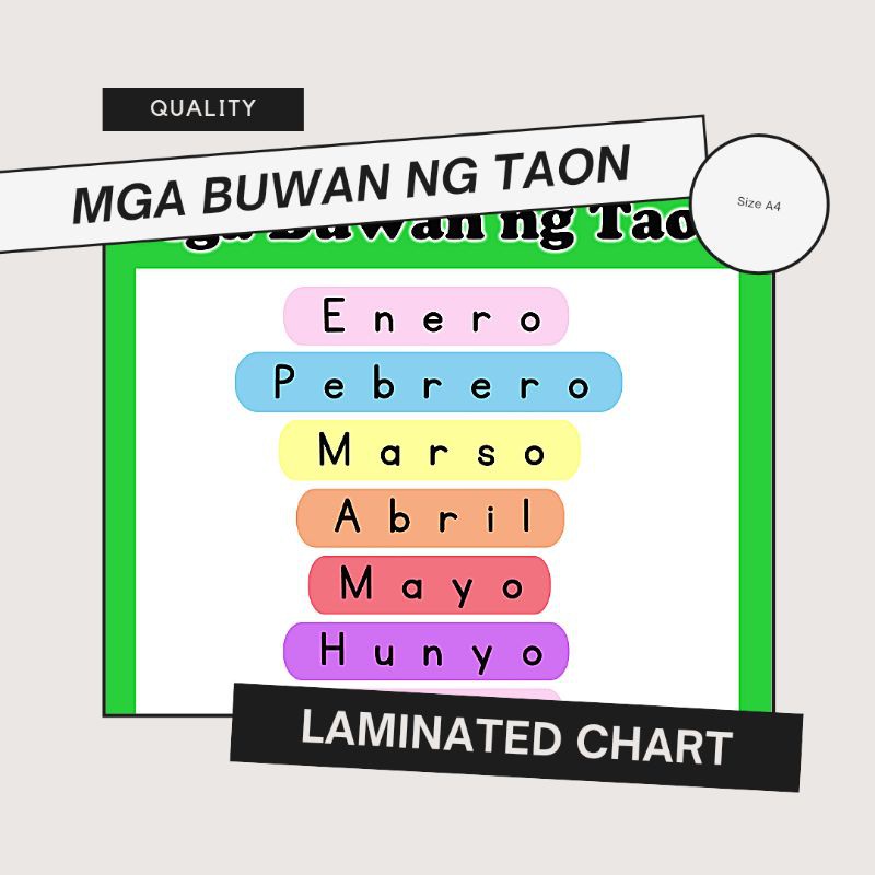 Educational Wall Chart in tagalog buwan ng Taon A4 Laminated | Shopee ...