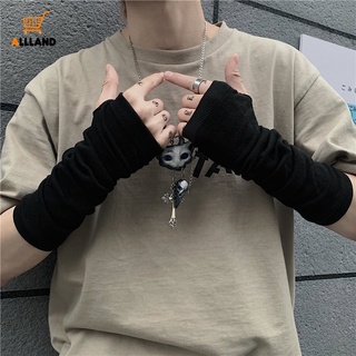 INS Retro Spring Summer Darkly Ninja Knitted Fingerless Gloves/ Anime Cosplay Stripe Stretch Long Half-Finger Gloves Unisex
