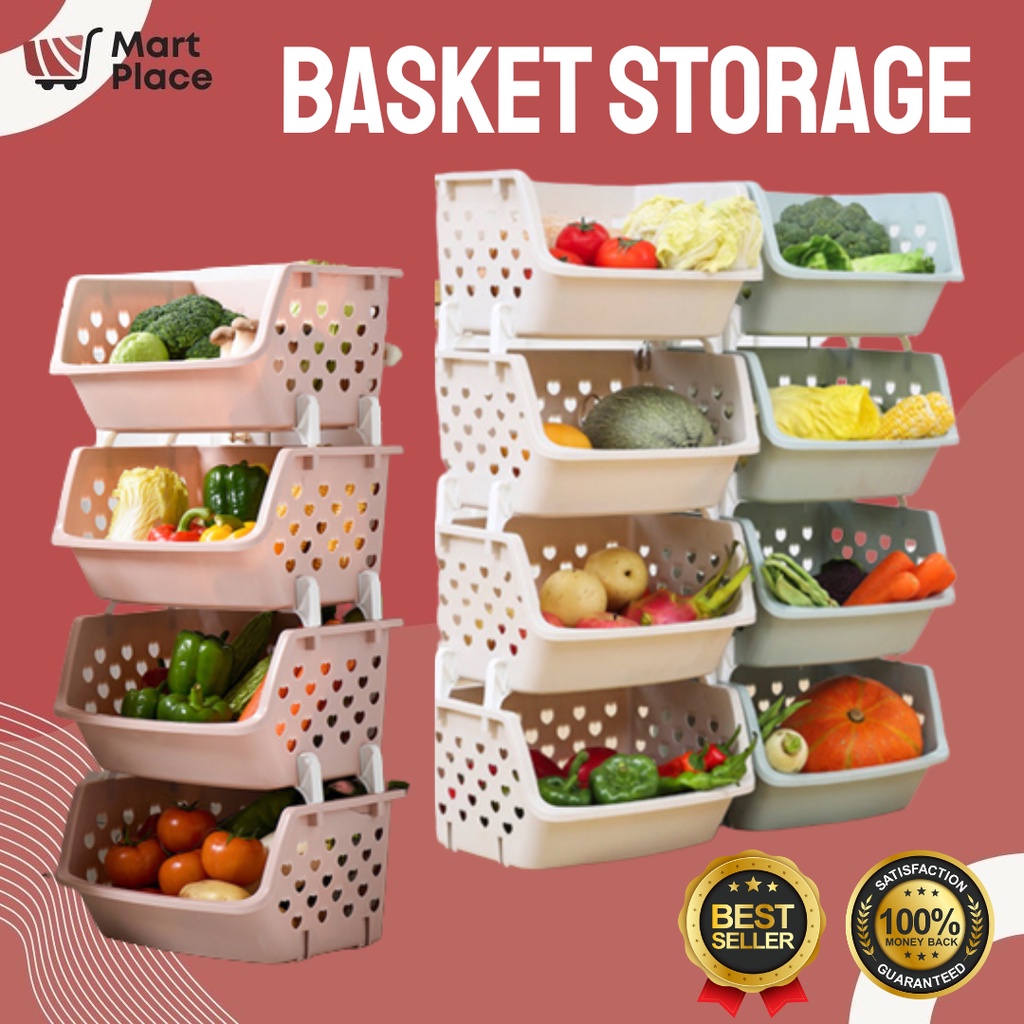 4 tier 3 tier Basket organizer Plastic Storage Rack Kitchen Storage