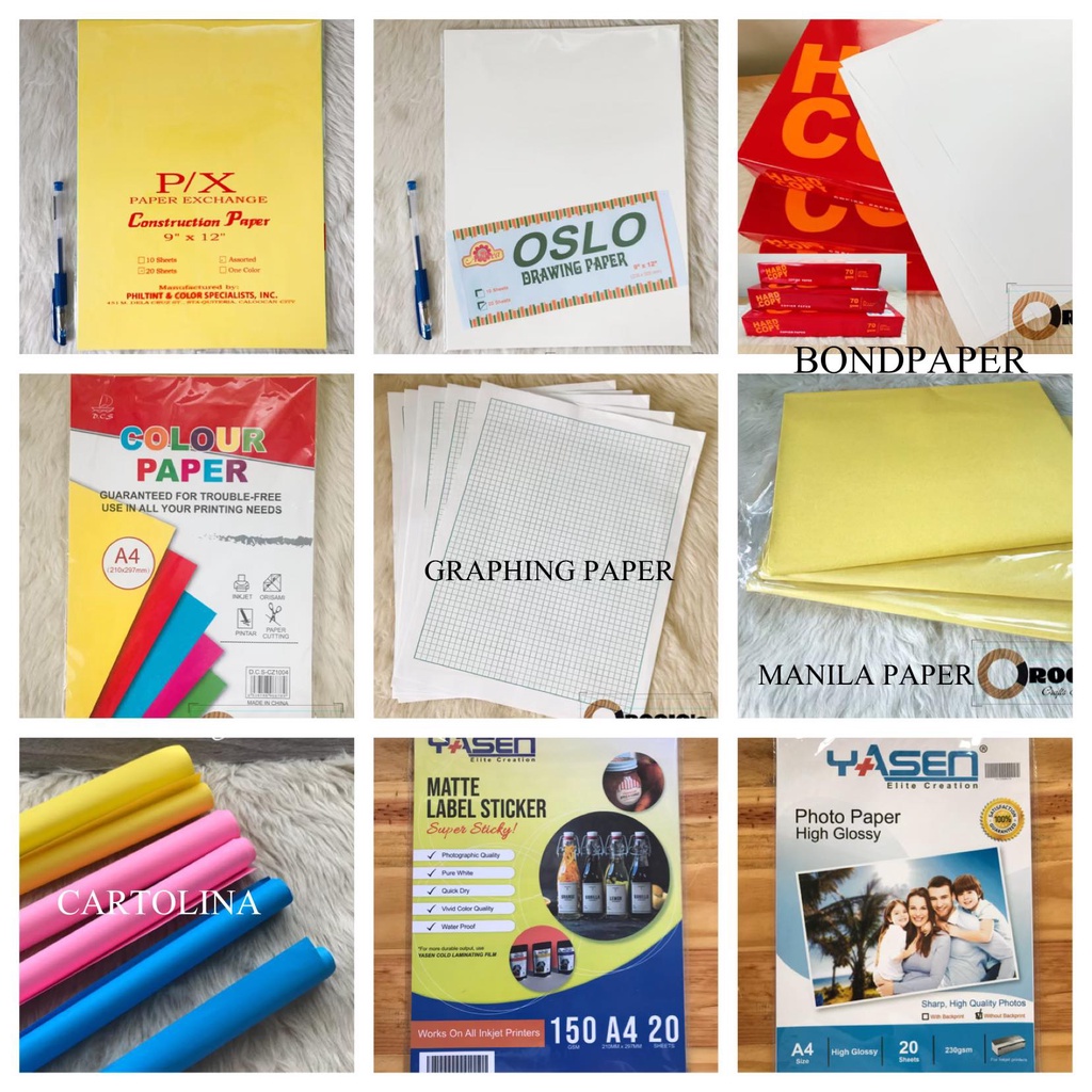 Papers/Copy paper, Manila Paper, Cartolina, Oslo, Graphing Paper