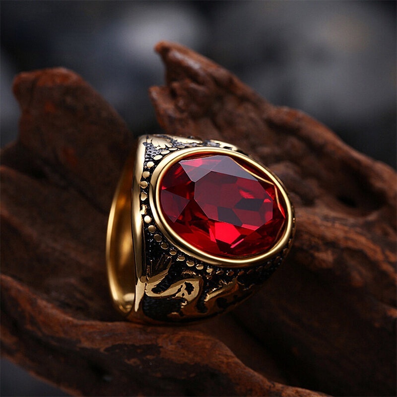 Men's Ruby Ring Fashion 925 Silver Ring Hip Hop Punk Ring Jewelry Party