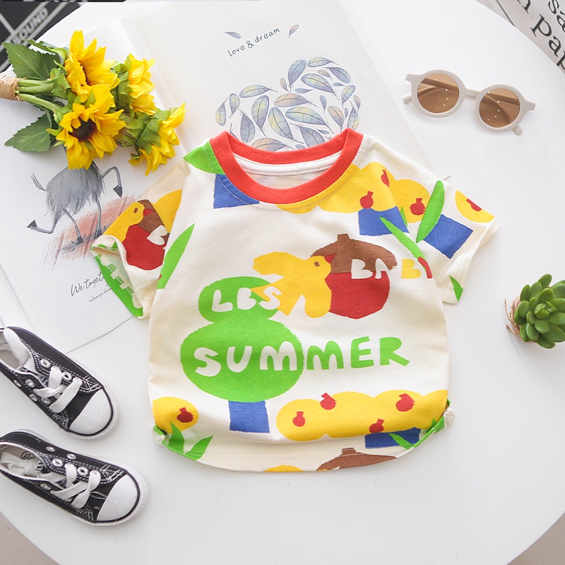 Fashion T Shirt Cartoon Pattern Puppy Little Bird Small Animals Soft and Skin-Friendly 100% Cotton Short Sleeve
