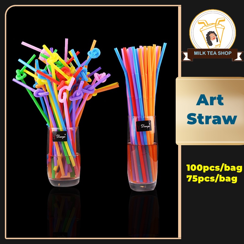 Plastic Art Straw Rainbow Straw Flexible Bendable Straw For Juice