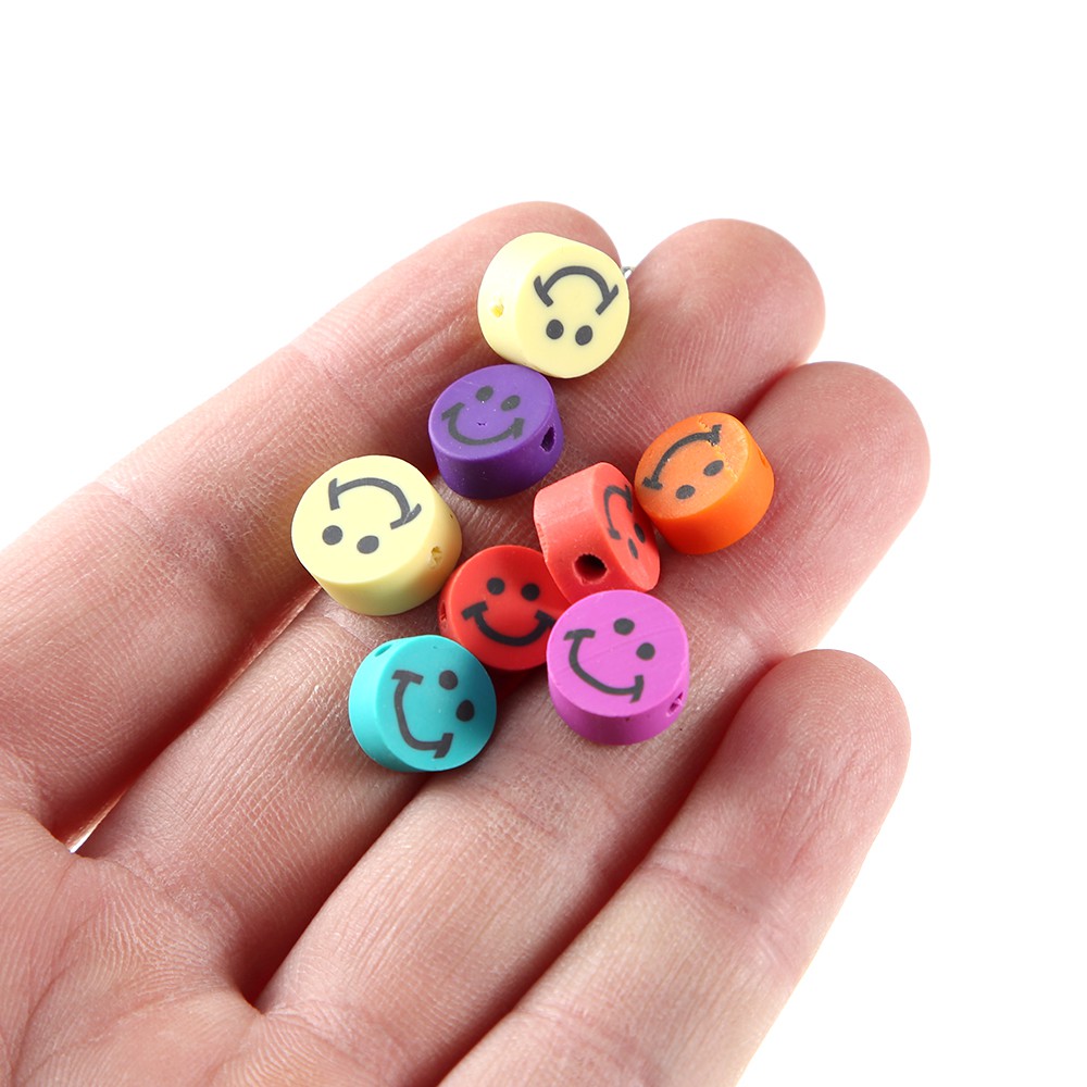 100PCS Smiley face Polymer Clay Beads Spacer Charm Beads DIY Jewelry