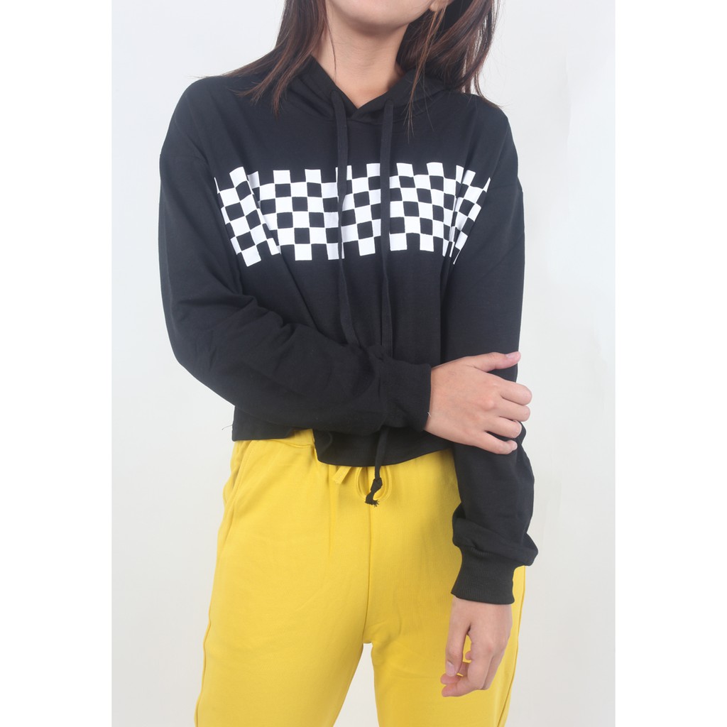 checkered cropped hoodie