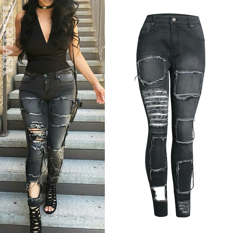 black destroyed jeans