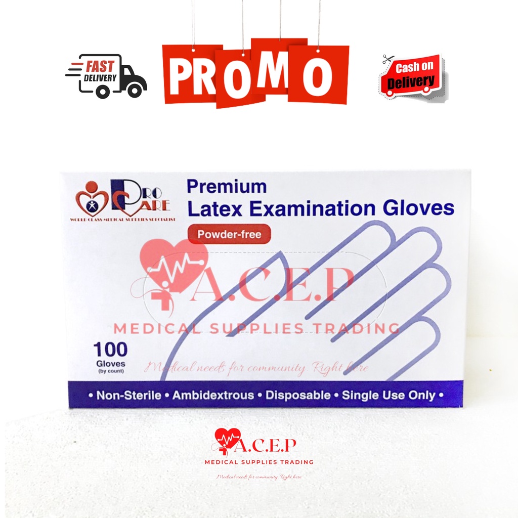 PROCARE Premium Latex Examination Gloves Powderfree (XS to Large