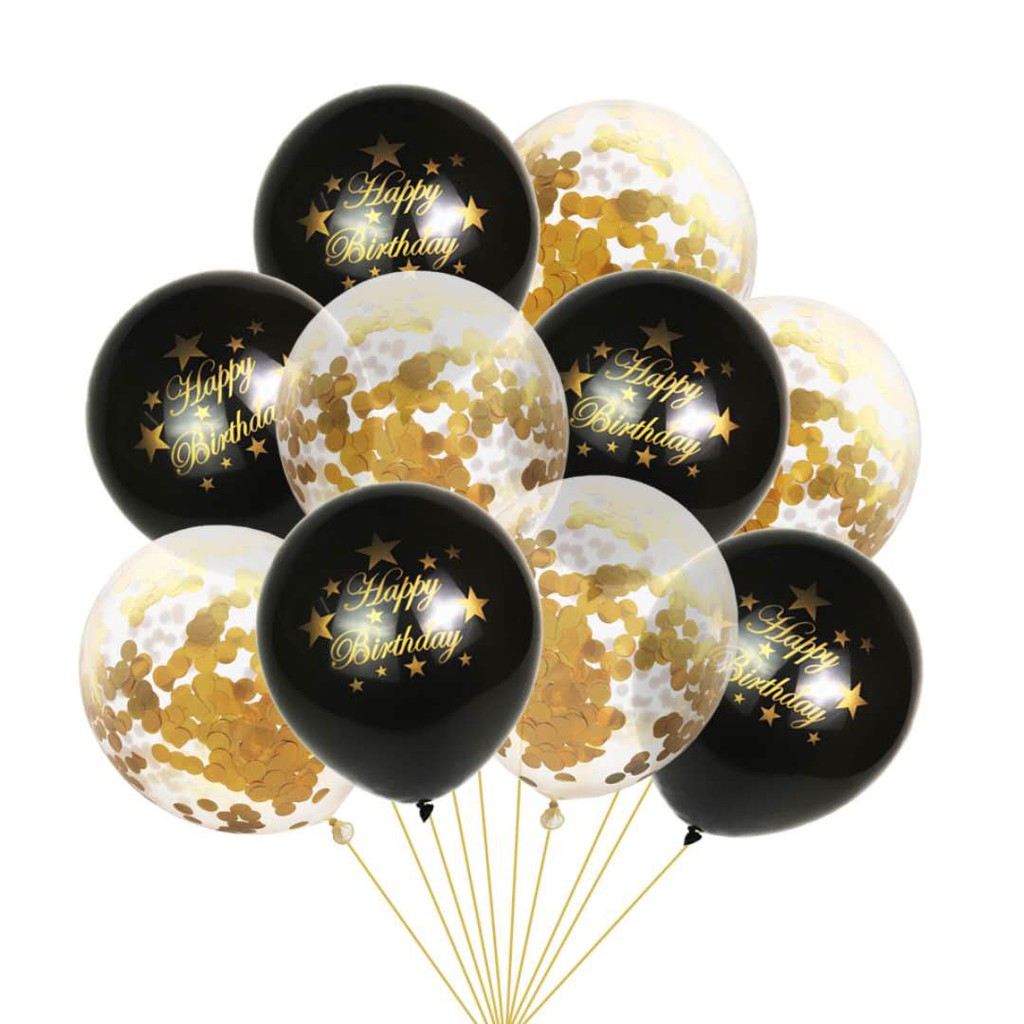 10pcs/lot black happy birthday latex balloon and transparent confetti ...