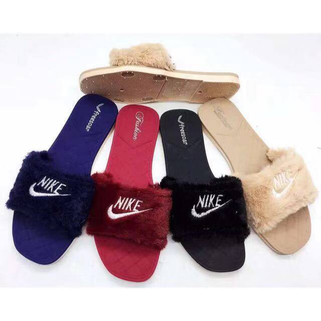 furry flip flops nike