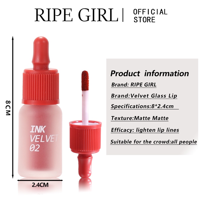 Ripe Girl 6 Color STOCK Ink Matte makeup Velvet Lip Tint Lip Gloss Soft Non-drying Long Lasting Liptint Waterproof #7