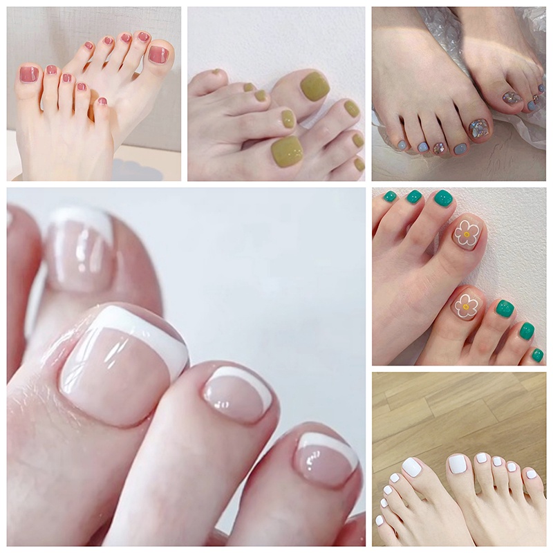 24pcs Box French Tip ToeNails With Glue Type Removable Square Fake nail  Short Nails Art Fashion Manicure False ToeNails Press On Design Toenails Fake  Nails | Shopee Philippines