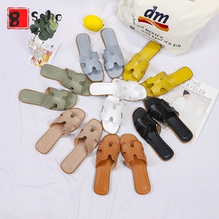 8S COD!（Sole hard rubber）Leather material Korean fashion women's Hermes lat sandals and slippers