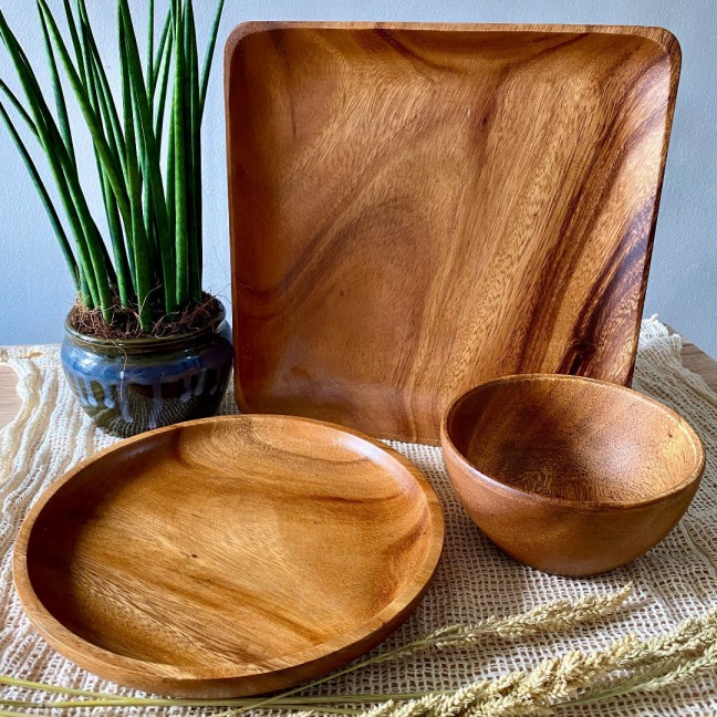 Luid Lokal Flexi Set Bundle Round Plate Square Plate Soup Bowl Acacia Wood Shopee Philippines