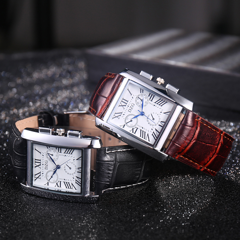Retro business men's watch simple and elegant quartz watch Roman scale three-eye square belt watch §HUJU Trade§