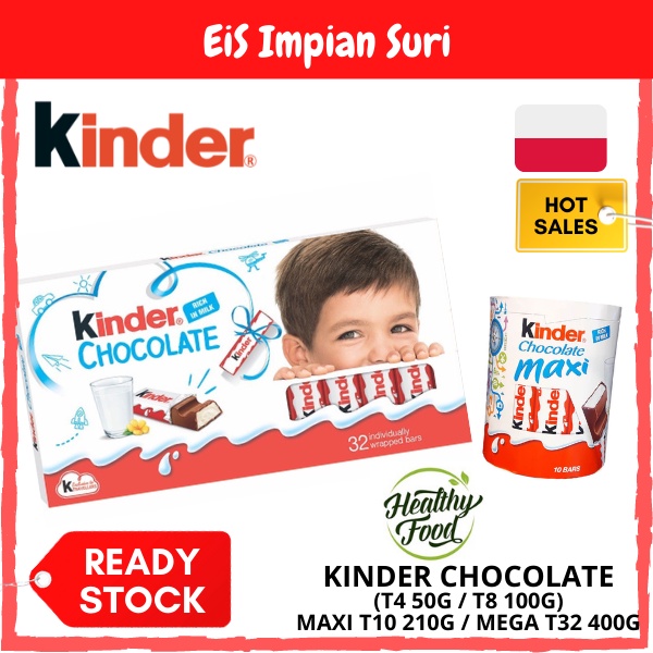 Kinder Chocolate Bar (Giant 32 Bar 400G / Maxi 10 Bar 210G / T4 50G
