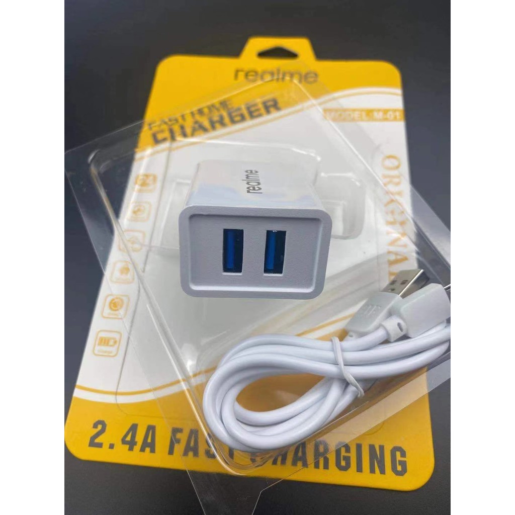 M01 2 in 1 Travel Fast Charging 2.4A Charger With Data Cable Daul USB ...