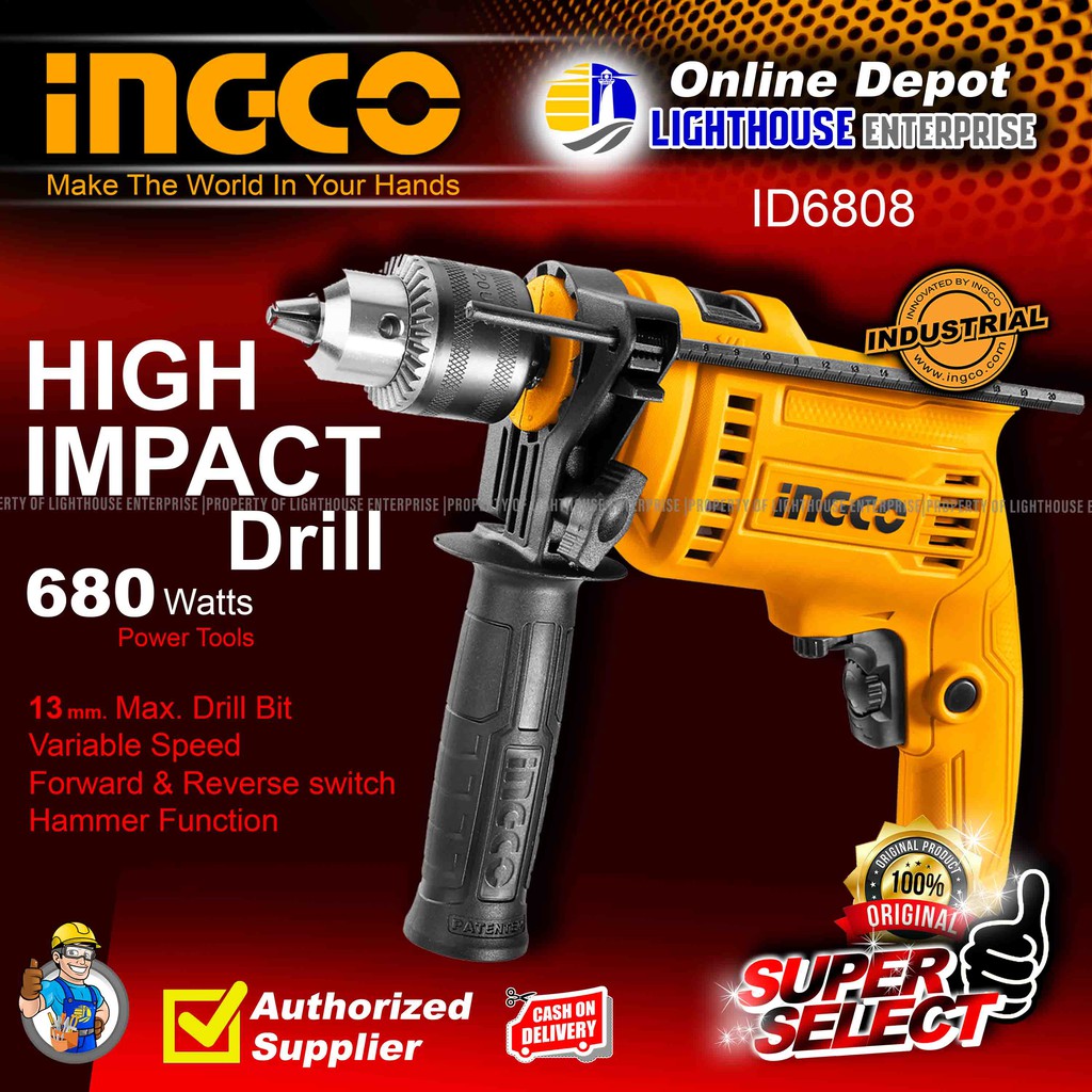 INGCO Super Select 680W Industrial High Impact Drill (ID6808) | Shopee ...