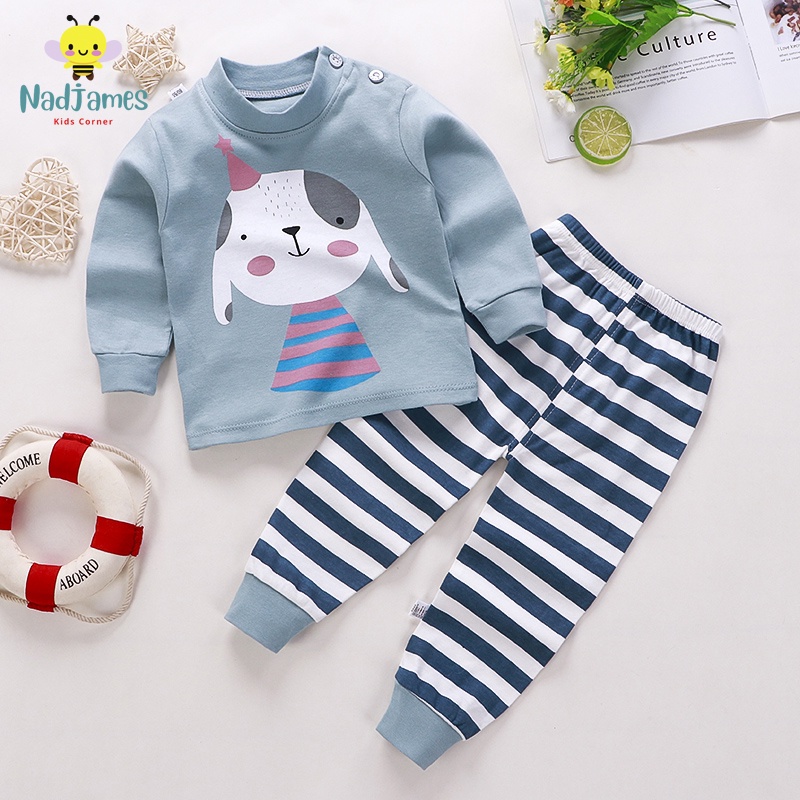 Imported Children's Long sleeve kids Pajama terno Cloth for baby 1-7 years old Pure Cotton #JY2207-A