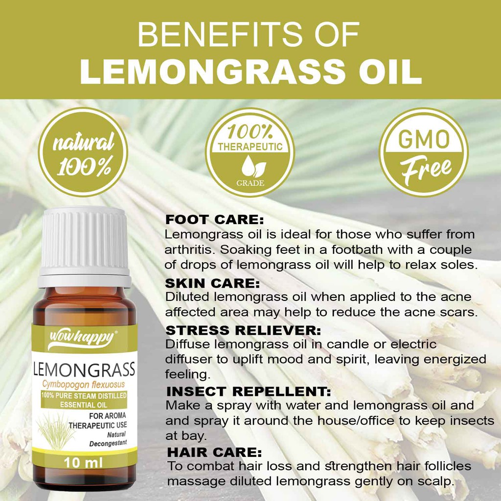 Wowhappy 100% Pure Lemongrass Essential Oil Therapeutic Grade 10ml | Shopee  Philippines