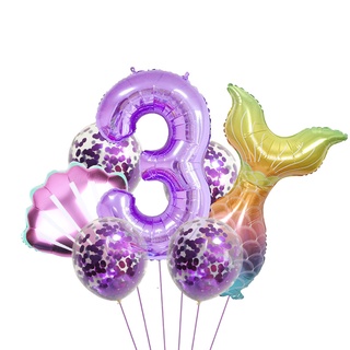 7 Pcs 40Inch Number Mermaid Balloon Set Theme Party Decoration Background Layout #1