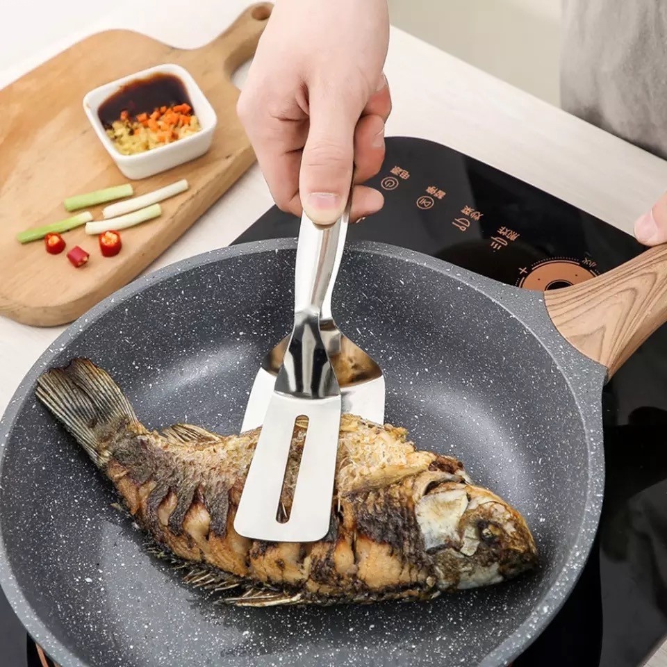 Stainless Steel Frying Shovel Clip Fried Fish Steak Shovel Kitchenware Fried Food Tongs Spatula Tong